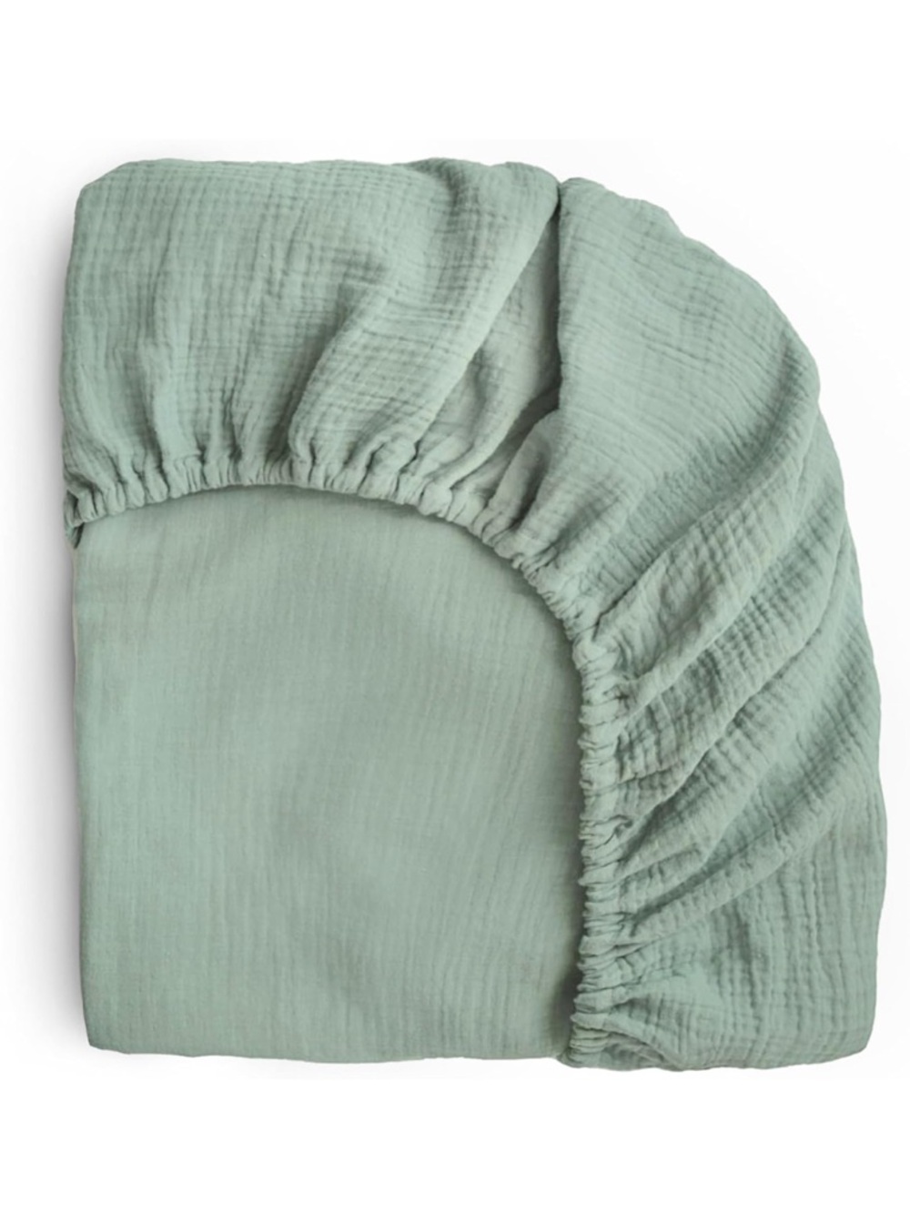 2 Mushie Soft Sage Green Cotton Muslin Fitted Sheets
